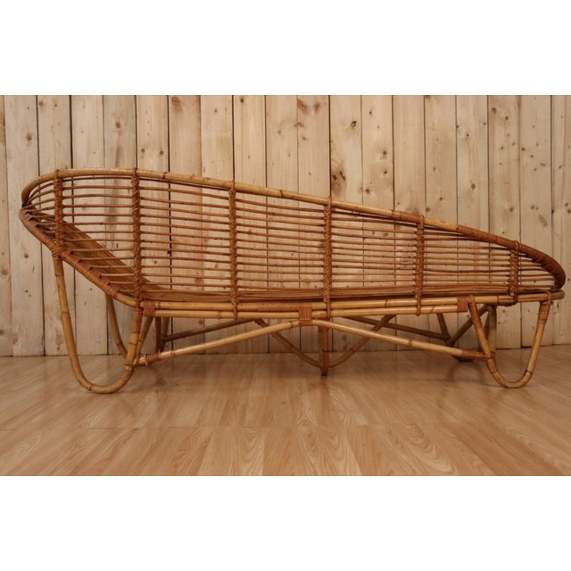 Italian Rattan Meridian Bench, 1960s for sale at Pamono