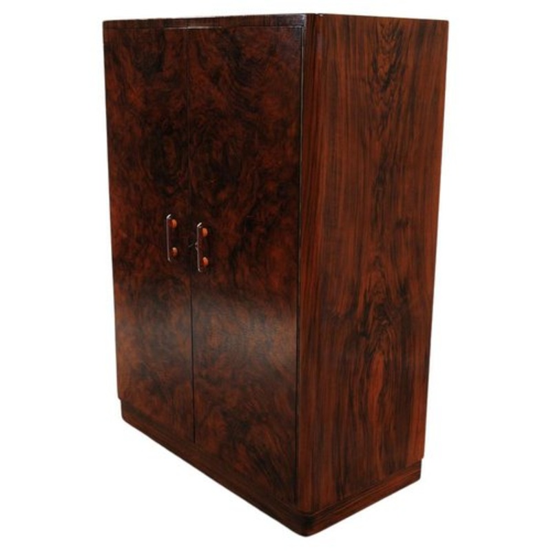 Mid-Century Modernist Walnut Wardrobe, Czechoslovakia, 1950s for sale at Pamono