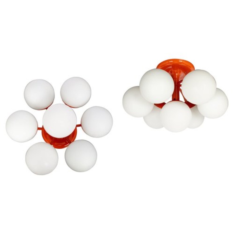 Mid-Century Orbital Ceiling or Wall Lamp in Orange attributed to Kaiser, Germany, 1970s for sale at Pamono