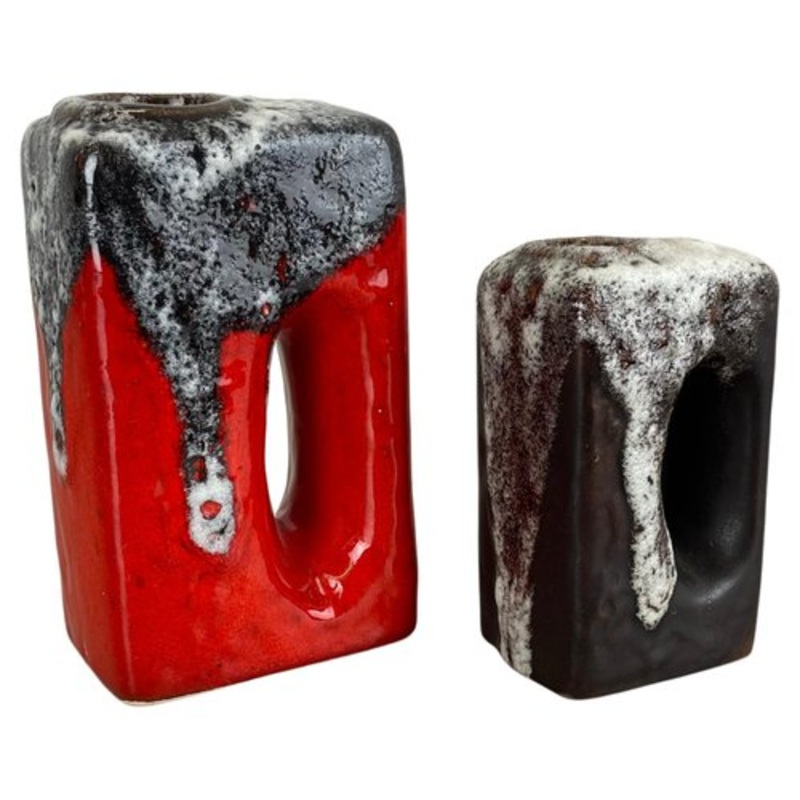 Pottery Fat Lava Hole Vases by belacker Ceramics, Germany, 1970s, Set of 3 for sale at Pamono