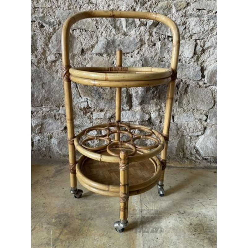 Rattan Serving Trolley, 1960s for sale at Pamono