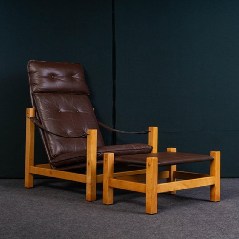 Set of Leather Armchair with Ottoman for sale at Pamono