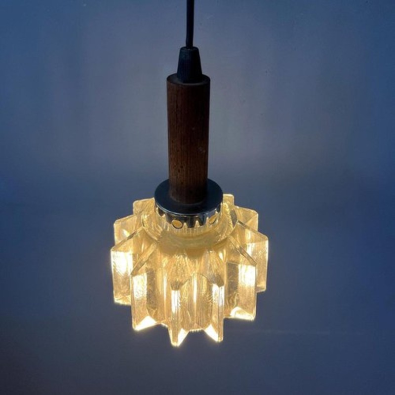 Small Mid-Century Crystal Glass Pendant Lamp for sale at Pamono