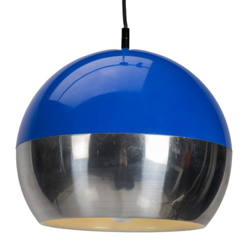 Space Age Blue and Chrome Pendant Lamp, 1970s for sale at Pamono
