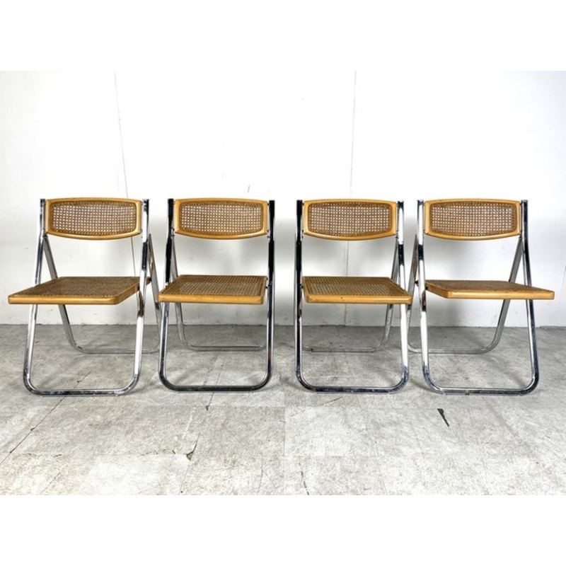 Vintage Rattan Folding Chairs, 1970s, Set of 4 for sale at Pamono