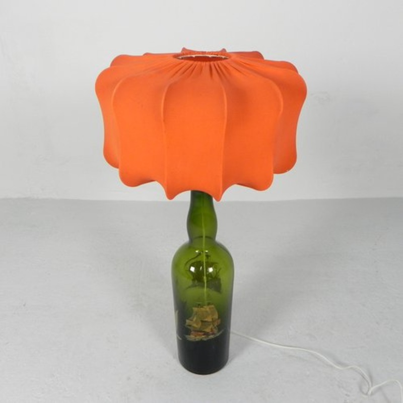 Wine Bottle Table Lamp with Fabric Shade, 1970s for sale at Pamono