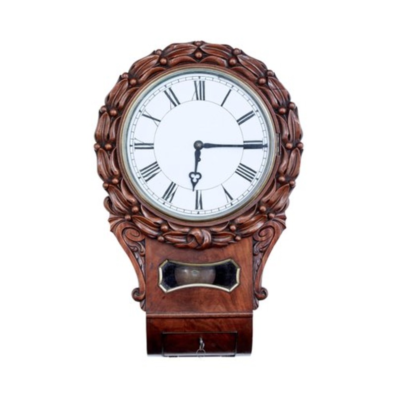 19th Century Victorian Carved Mahogany Wall Clock for sale at Pamono