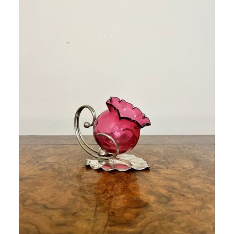 Antique Edwardian Cranberry Glass Candleholder, 1900 for sale at Pamono