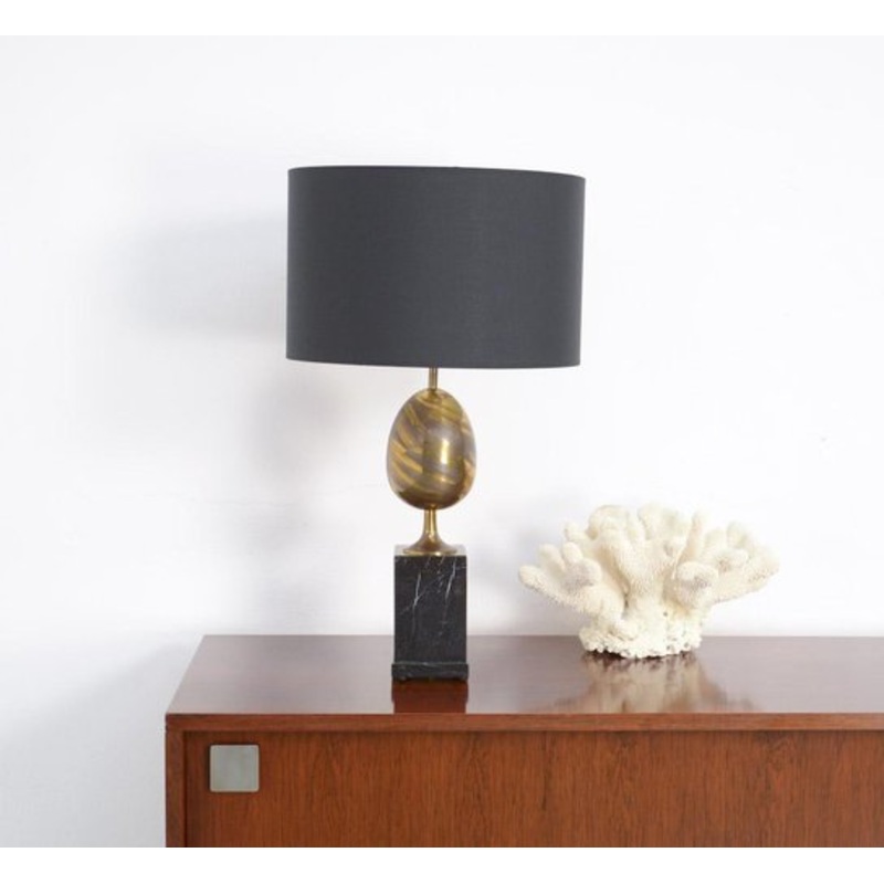 Black Marble and Brass Table Lamp, 1970s for sale at Pamono