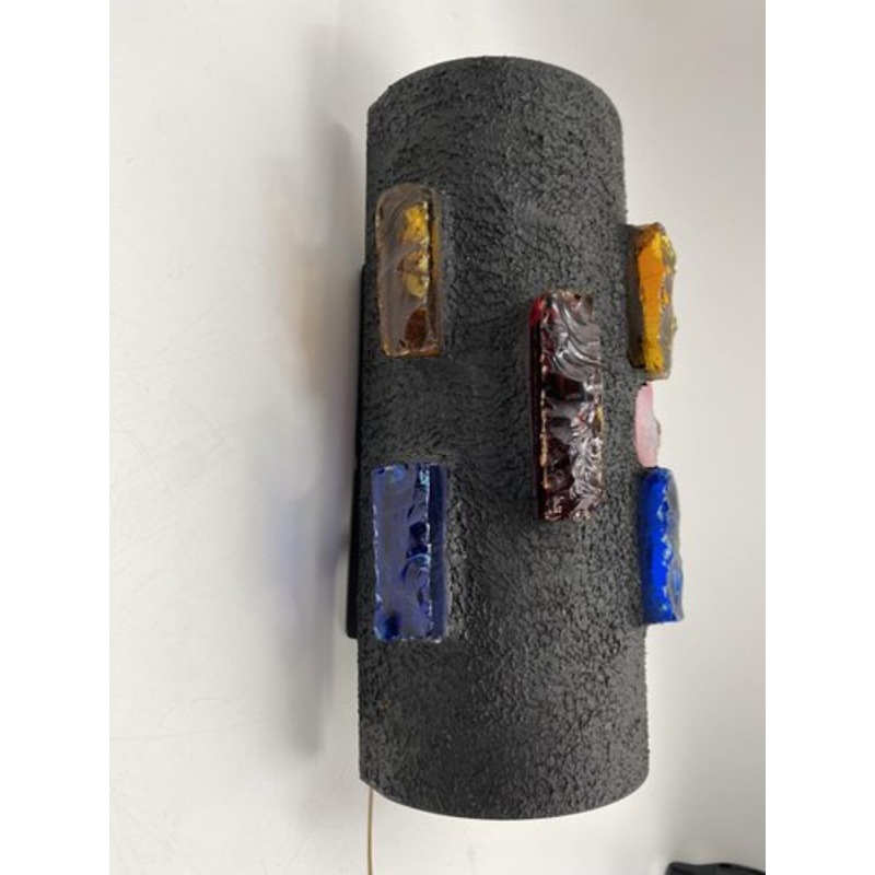 Brutalist Wall Lamp with Colored Glass Stones from Raak, Netherlands, 1960s for sale at Pamono