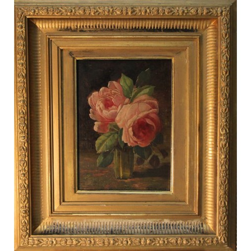 Franz Geerts, Roses in a Vase, 1902, Oil on Wood, Framed for sale at Pamono