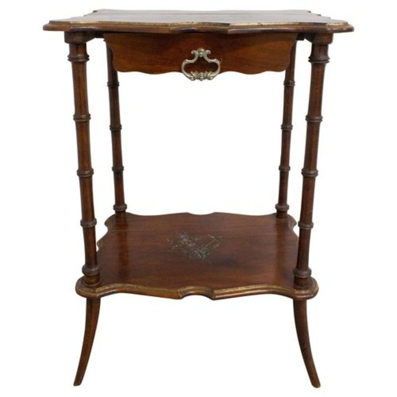 French Painted Side Table in Faux Bamboo with One-Drawer, Late 19th Century for sale at Pamono