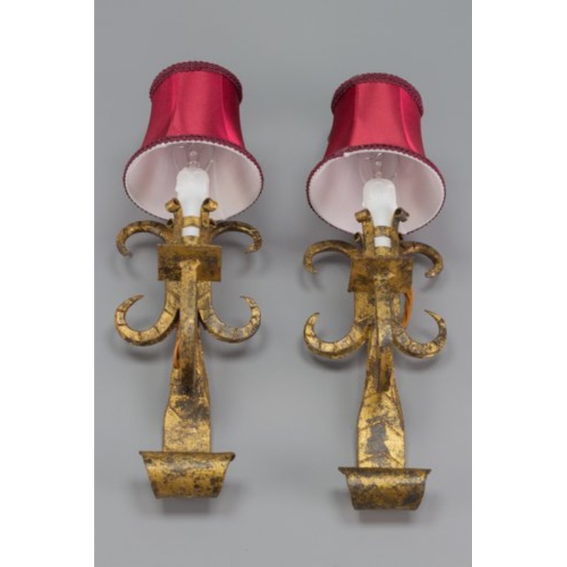Gothic Revival Gilt Wrought Iron Sconces, Set of 2 for sale at Pamono