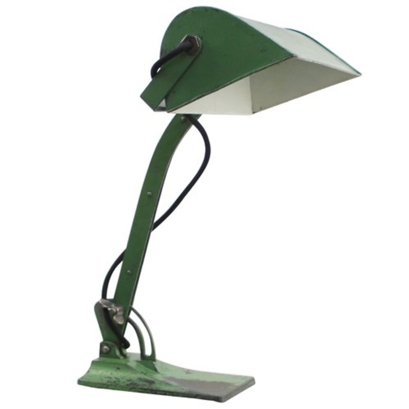 Green Metal Cast Iron Bankers Table Desk Lamp for sale at Pamono