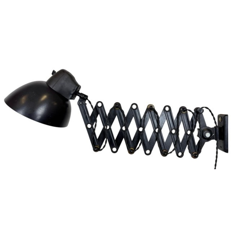 Industrial German Black Scissor Wall Lamp by Lbl, 1950s for sale at Pamono