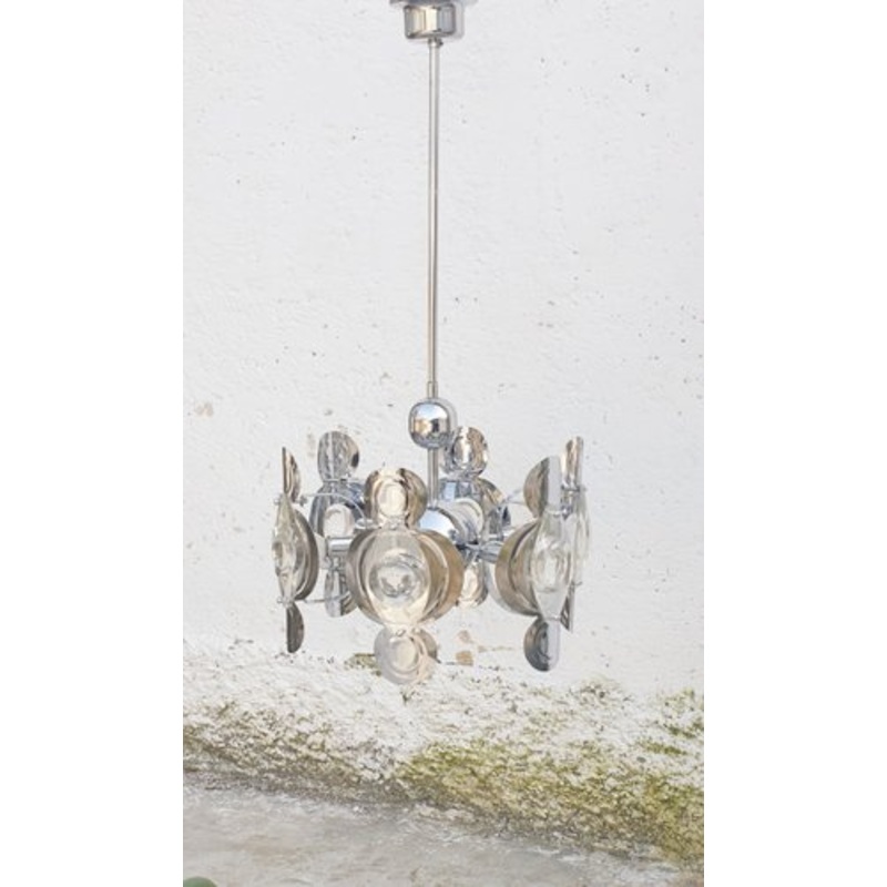 Mid-Century Italian Chrome and Glass Lends Chandelier by Gaetano Sciolari for Sciolari, 1966 for sale at Pamono