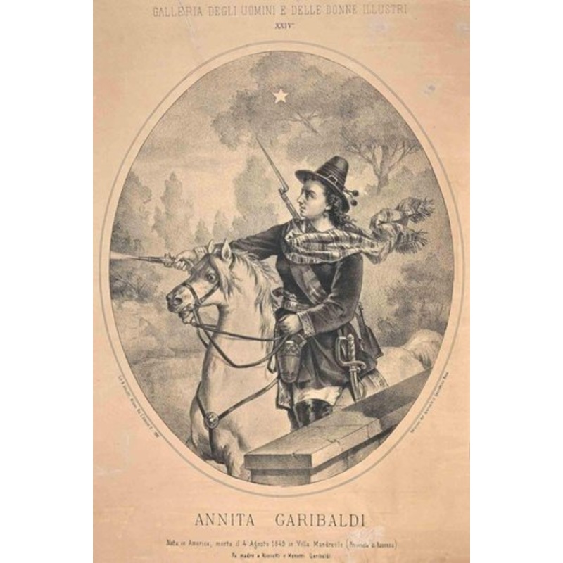 Natale Amiotti, Portrait of Anita Garibaldi Riding a Horse, 1880s, Lithograph for sale at Pamono