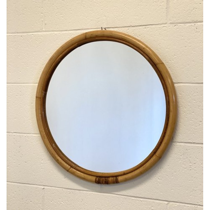 Round Mirror in Bamboo, 1970s for sale at Pamono