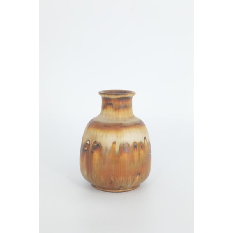Small Mid-Century Scandinavian Modern Collectible Brown Stoneware Vase by Gunnar Borg for Hgans Ceramics, 1960s for sale at Pamono