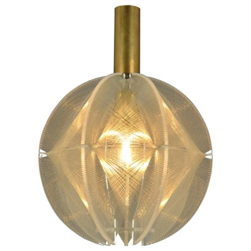 Small Round Pendant Lamp in Clear Acrylic Glass, Wire and Brass, 1970s for sale at Pamono