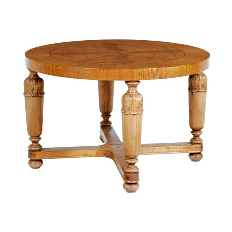 Swedish Art Deco Carved Birch and Elm Coffee Table, 1930s for sale at Pamono