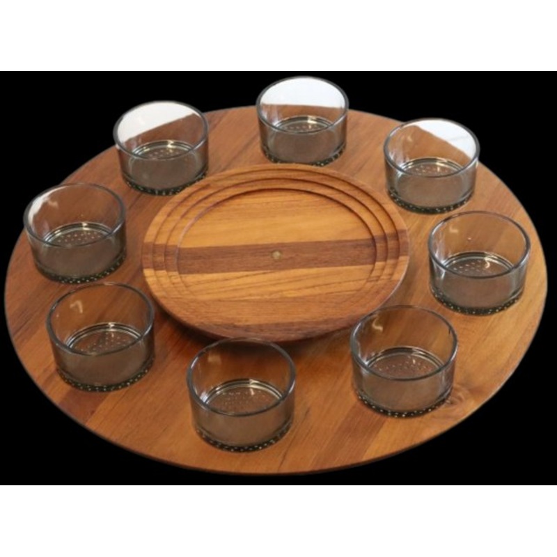 Vintage Danish Lazy Susan in Wood, Set of 9 for sale at Pamono