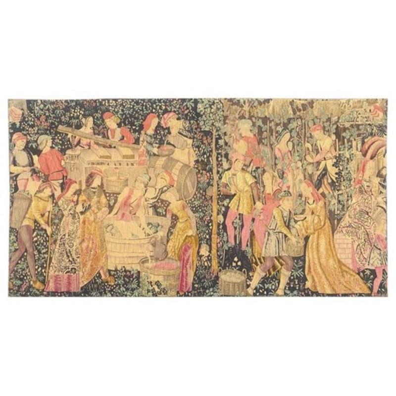 Vintage French Hand Printed Medieval Museum Design Tapestry for sale at Pamono