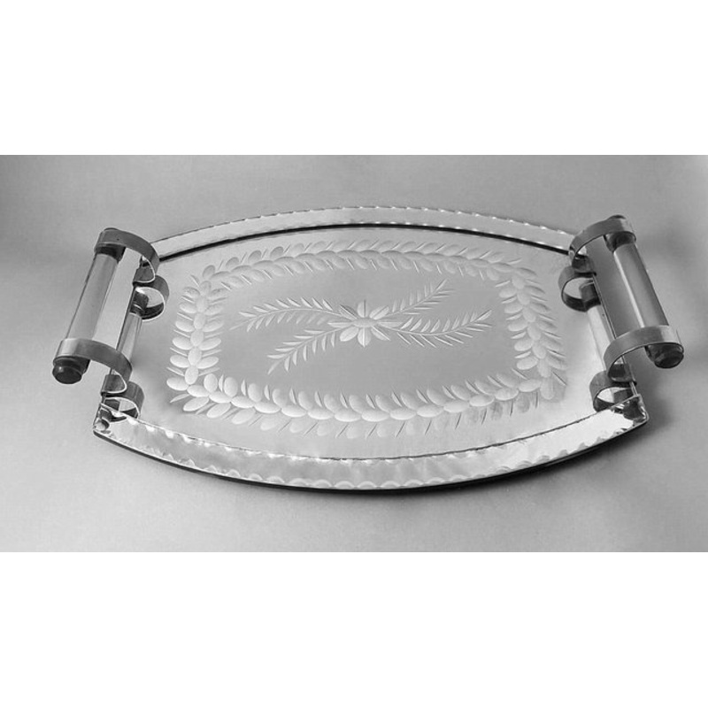 Vintage French Vanity Tray with Engraved and Ground Mirror, 1950s for sale at Pamono