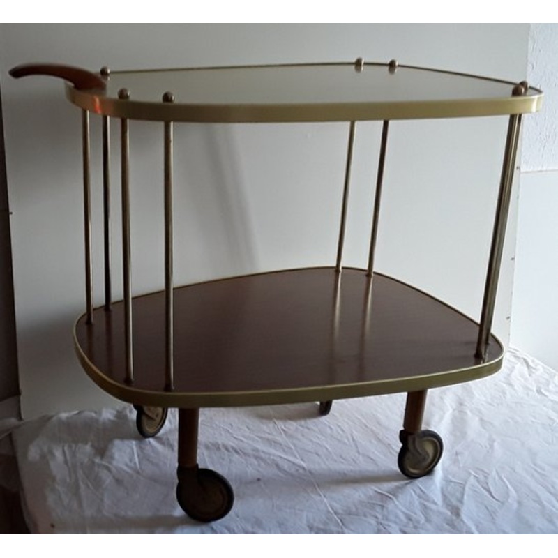 Vintage German 2 Colored Resopal Coated Boards, Brass & Cherry Kidney-Shaped Bar Cart, 1960s for sale at Pamono