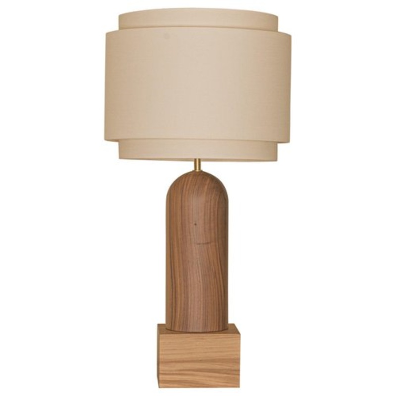 Walnut and Oak Base Pura Kelo Double Table Lamp by Simone & Marcel for sale at Pamono