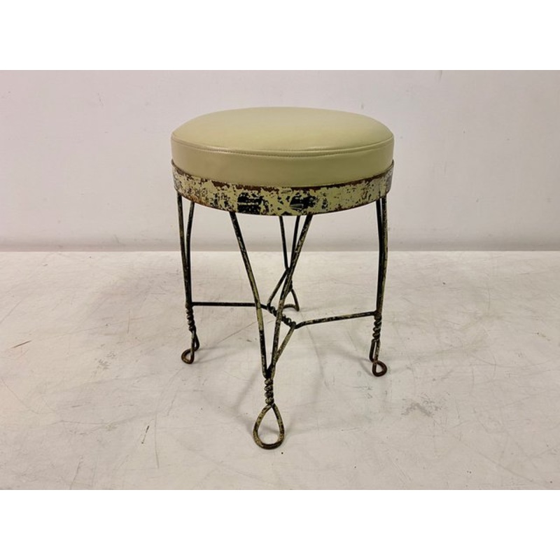 Wrought Iron and Leather Stool, 1960s for sale at Pamono