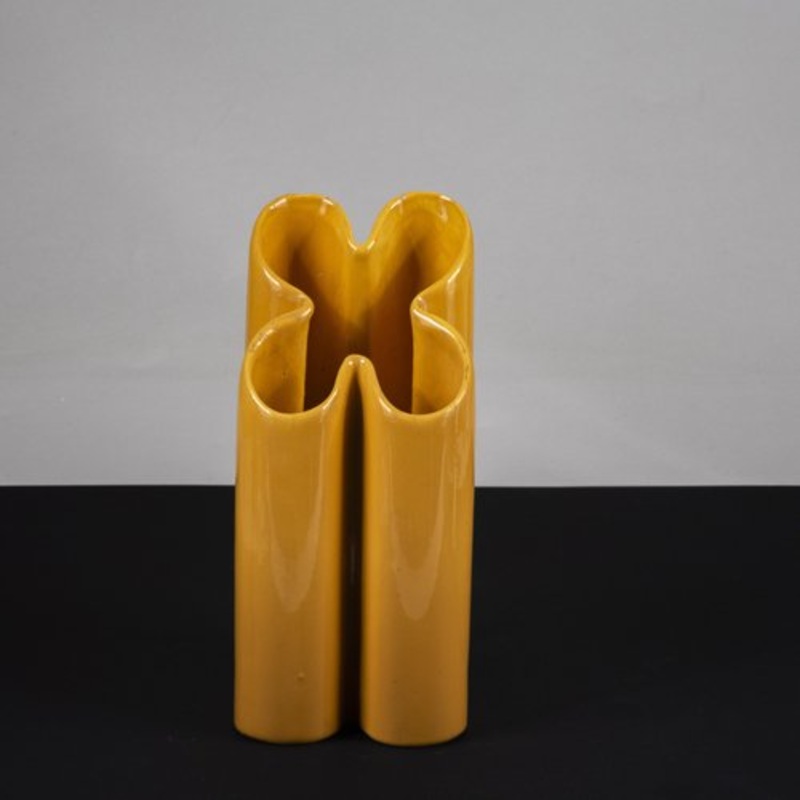 Yellow Glazed Terracotta Vase in Cloverleaf Shape from Pierre Cardin for sale at Pamono