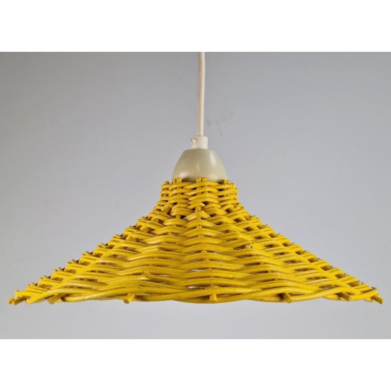 Yellow Hanging Lamp in Wicker Rattan, France, 1960s for sale at Pamono