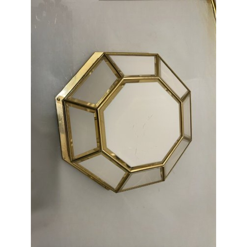 Brass and Glass Flushmount Light, 1980s for sale at Pamono