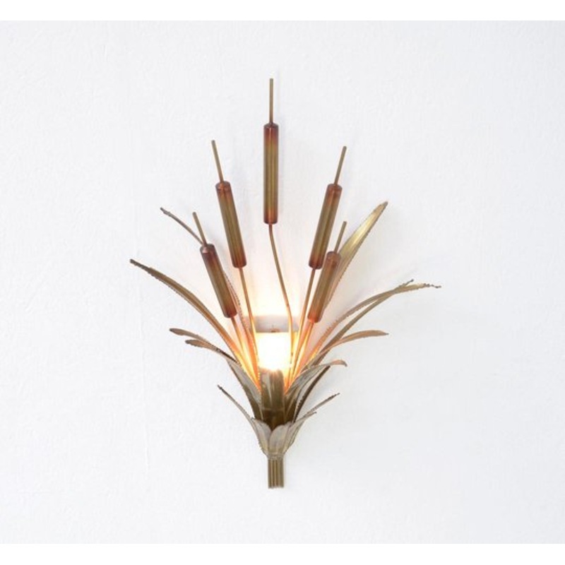 Brass Cattail Wall Lamp Attributed to Maison Jansen, 1970s for sale at Pamono