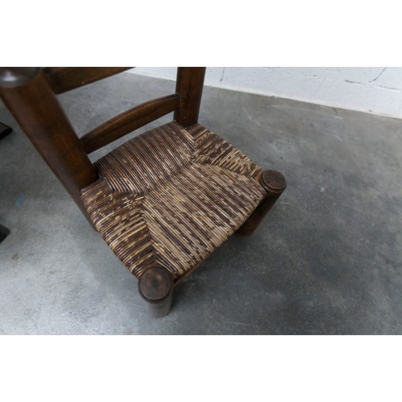 Brutalist Oak and Wicker Children’s Chair attributed to Charles Doudouyt, 1960s for sale at Pamono