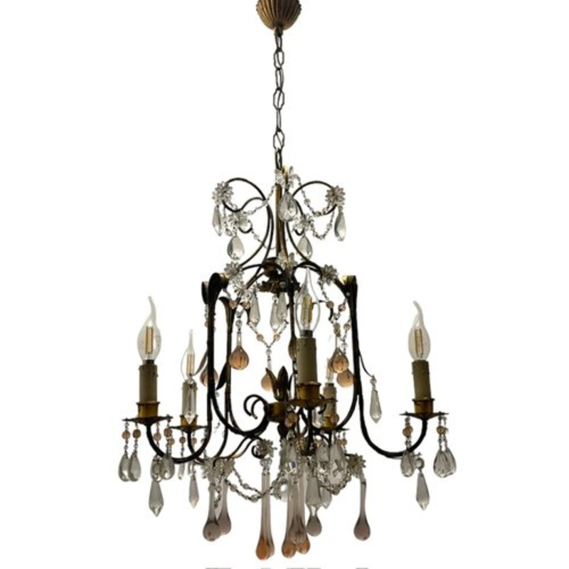 Florentine Gold Gilded Murano Glass Chandelier, 1960s for sale at Pamono