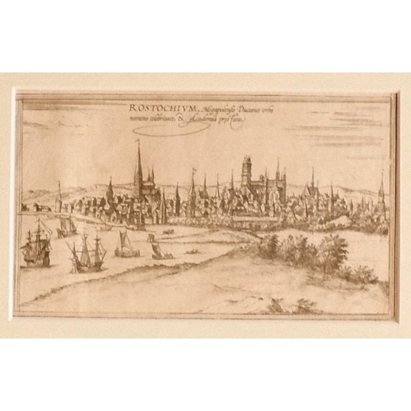Franz Hogenberg – View of Rostock – Original Etching – 16th Century for sale at Pamono