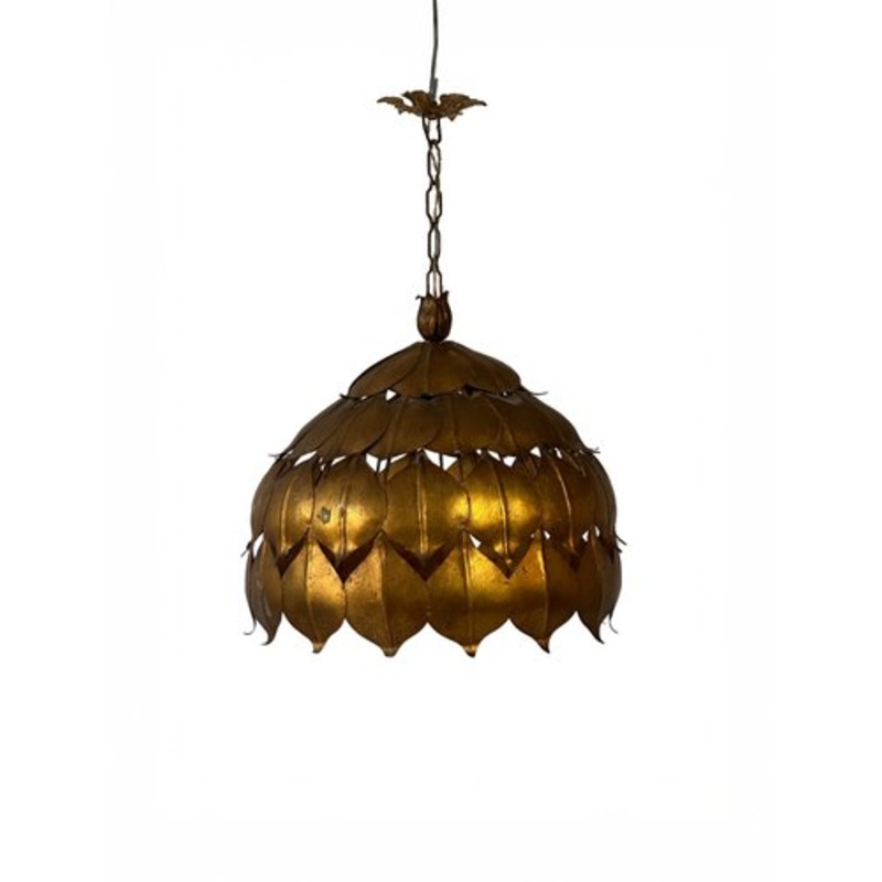 Hans Kgl Style Gilt Metal Floral Pendant Lamp, 1960s for sale at Pamono