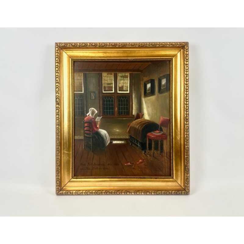 Josef Bam after Pieter Janssens Elinga, Reading Woman, Oil on Canvas, 1944, Framed for sale at Pamono