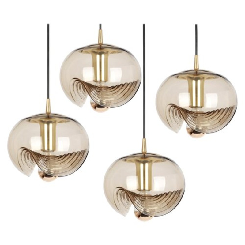 Large Smoked Glass Pendant Light from Peill & Putzler, Germany, 1970s for sale at Pamono