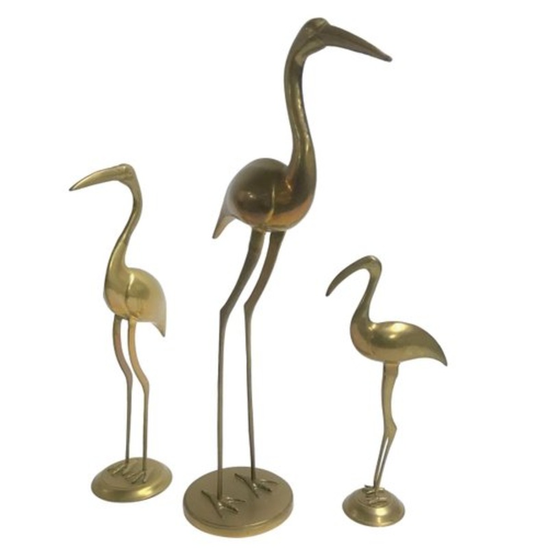 Large Vintage Brass Crane Birds, 1970s, Set of 3 for sale at Pamono