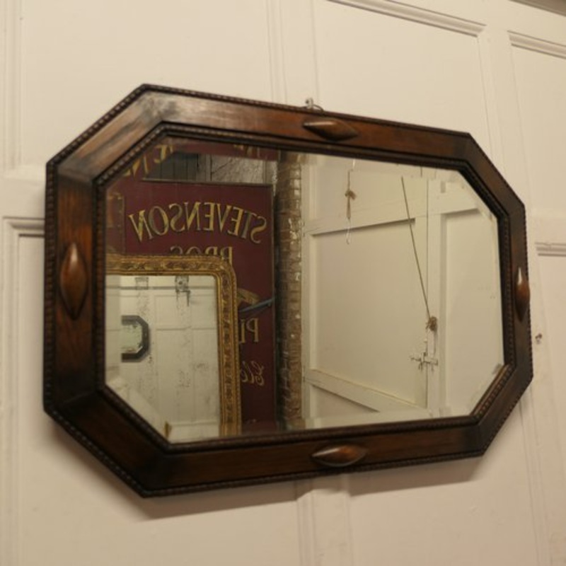 Long Art Deco Octagonal Oak Mirror, 1890s for sale at Pamono