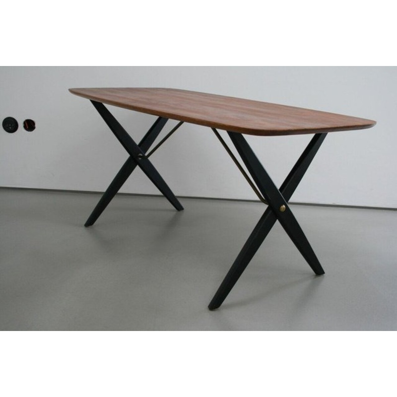 Mid-Century Teak & Brass Coffee Table, 1960s for sale at Pamono