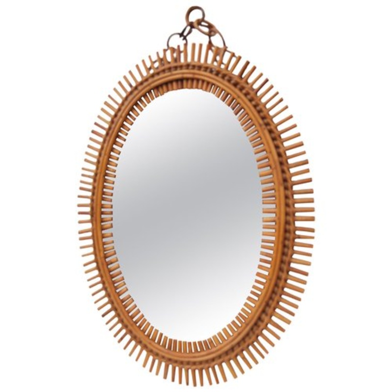 Oval Bamboo Mirror, 1960s for sale at Pamono