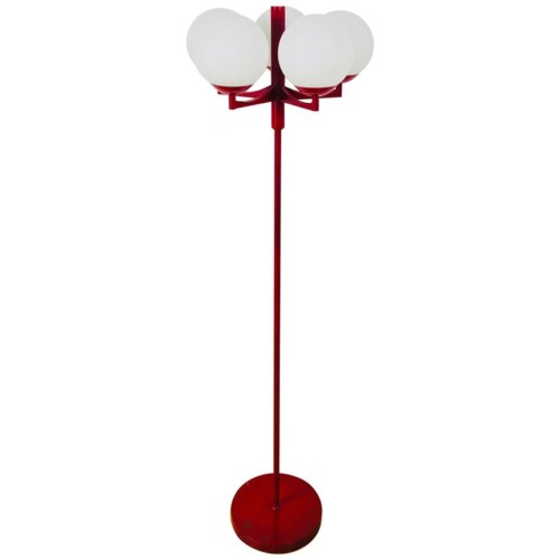 Red and White 5-Arm Space Age Floor Lamp Attributed to Kaiser, 1960s for sale at Pamono