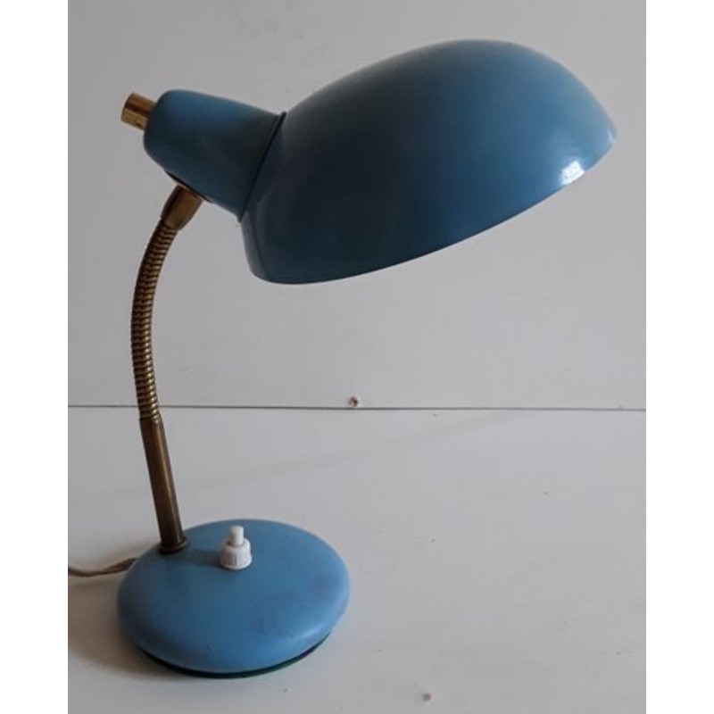 Small Vintage Blue Table Lamp with Adjustable Brass Arm, 1960s for sale at Pamono