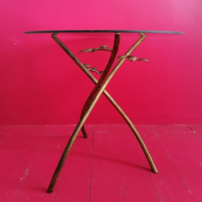 Vintage Gilt Metal Branch Side Table with Glass Top by Willy Daro, 1960s for sale at Pamono