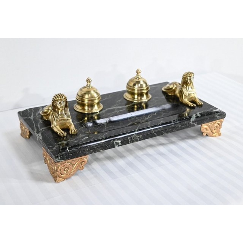 Vintage Inkwell in Bronze and Marble for sale at Pamono