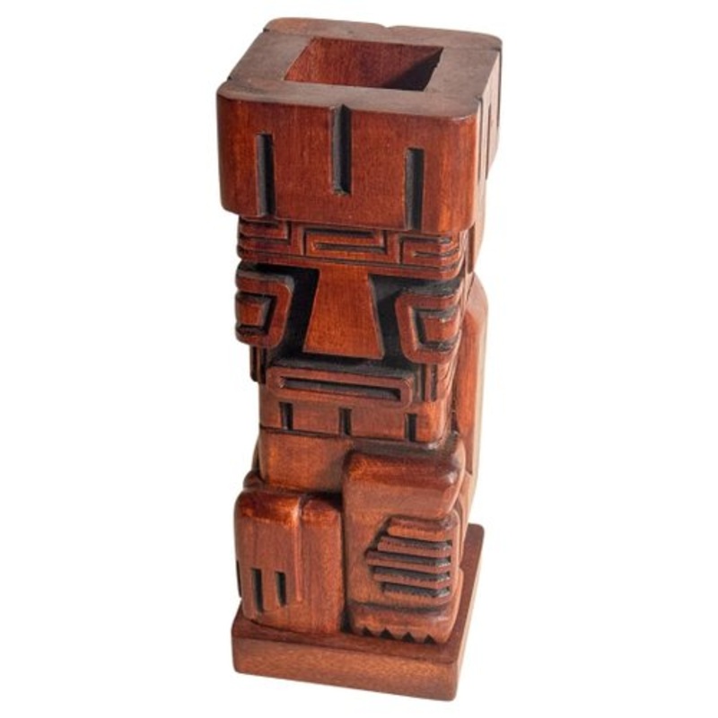 Wooden Tiki Totem Sculpture Pen Holder, 1960 for sale at Pamono